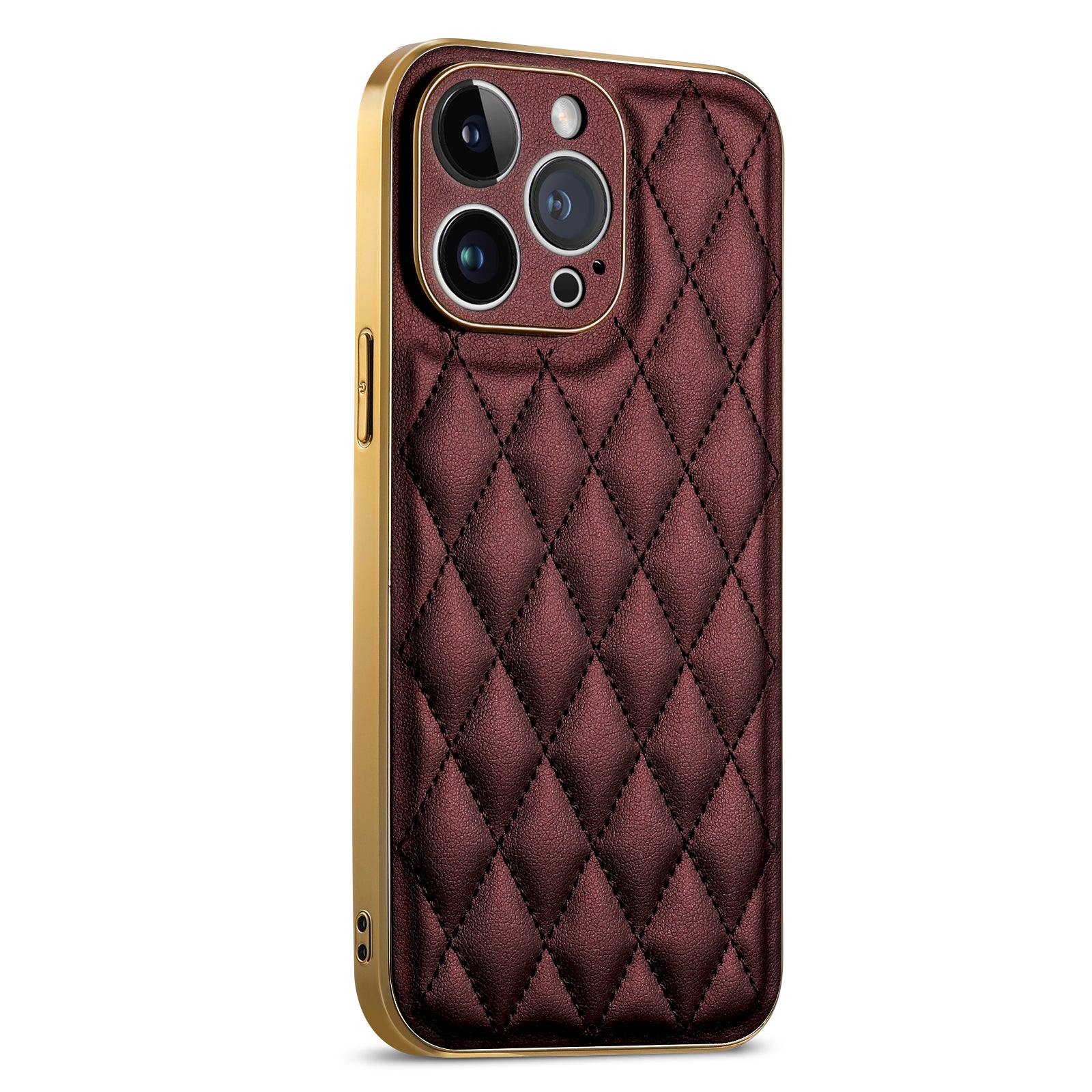 SUTENI For iPhone 14 Pro Max Small Rhombus Design Anti-drop Phone Case PU Leather Coated TPU PC Electroplating Back Cover SUTENI For iPhone 14 Pro Max Small Rhombus Design Anti-drop Phone Case PU Leather Coated TPU PC Electroplating Back Cover